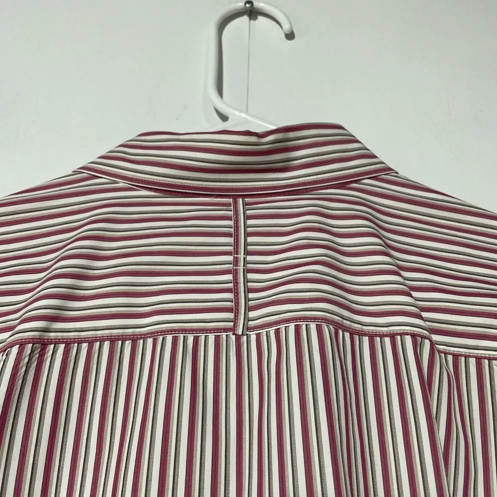 Banana Republic Shirt Mens Large Button Up Flip Cuffs Slim Fit Red White Stripes